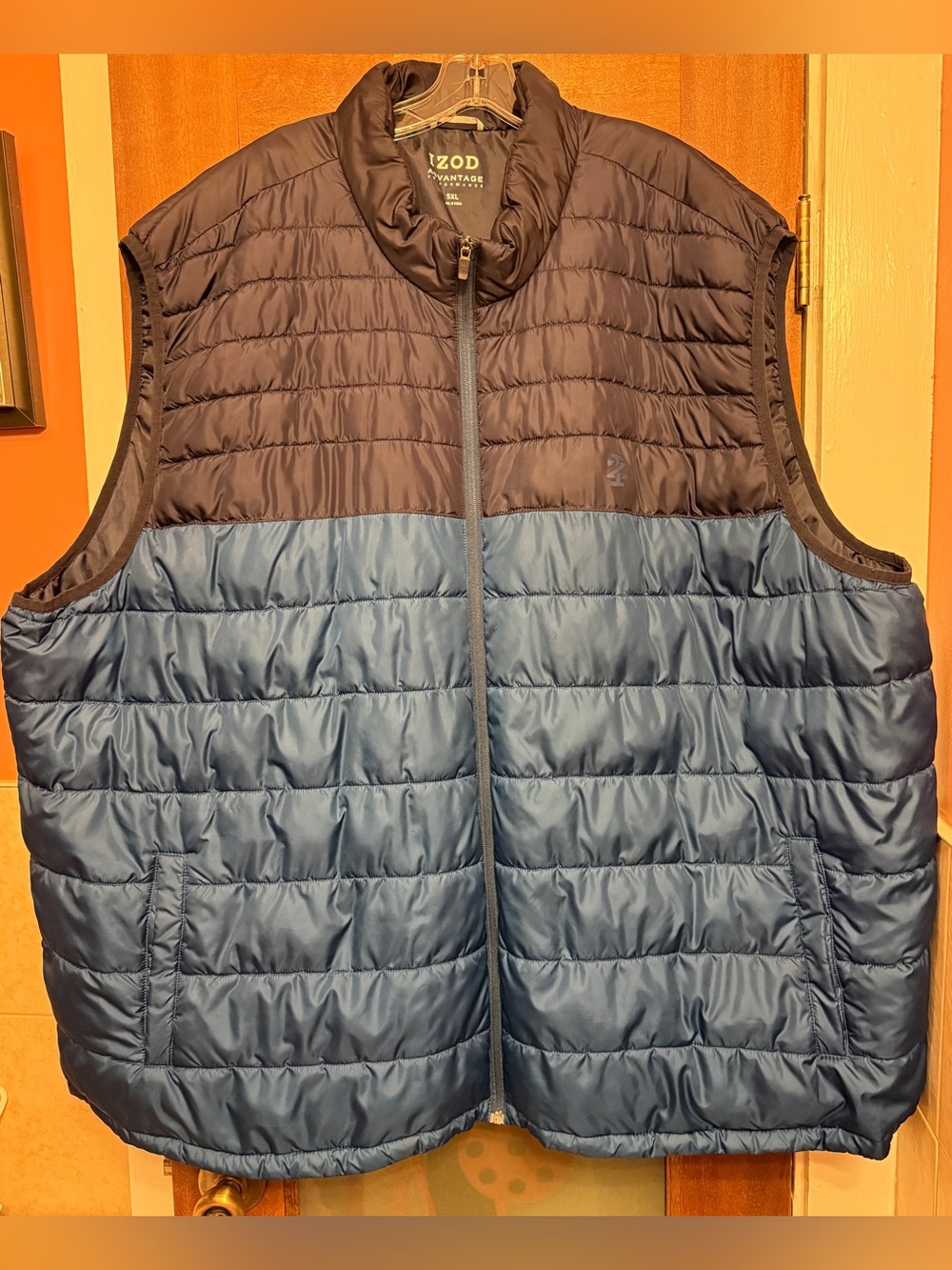 IZOD Advantage Performance Big and Tall Puffer Vest Blue Two Tone Full Zip 5XL